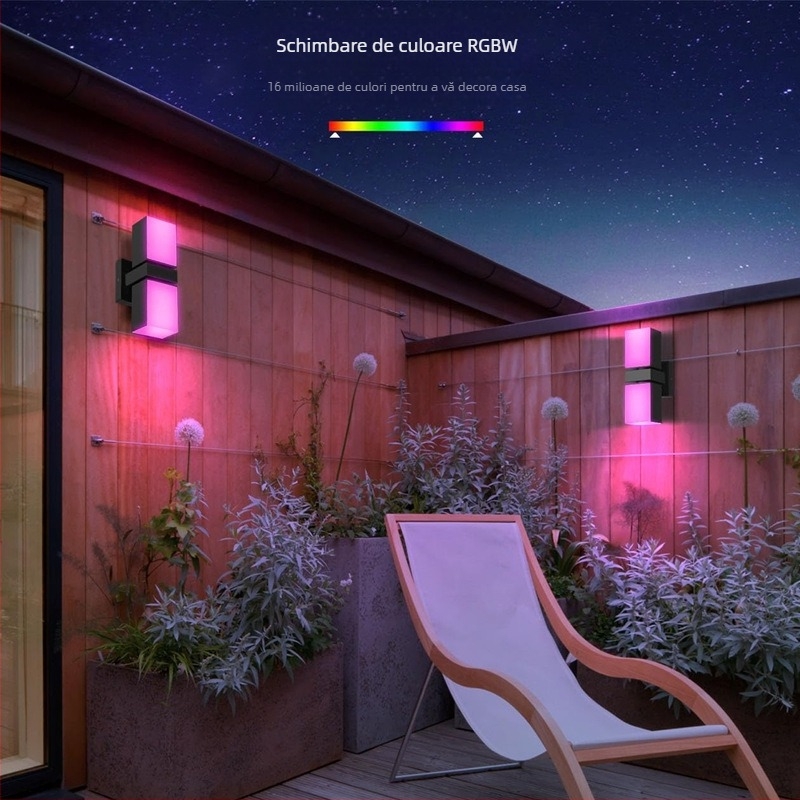 Lampă de perete dublă, exterior, inteligentă, RGB graffiti, control prin aplicație, comandă vocală, muzică, lampă de perete DIY