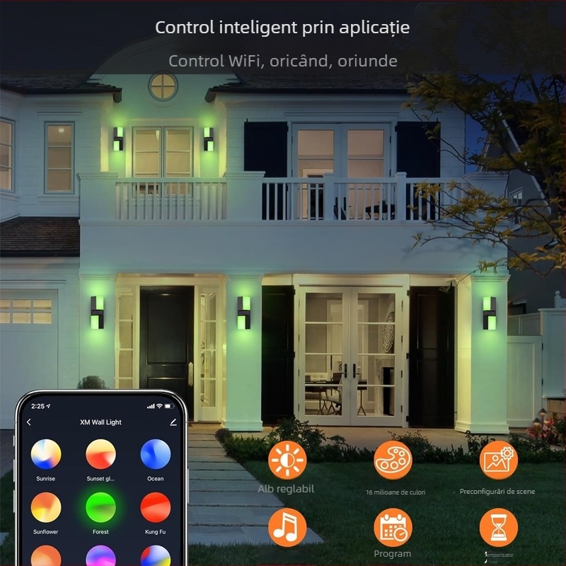 Lampă de perete dublă, exterior, inteligentă, RGB graffiti, control prin aplicație, comandă vocală, muzică, lampă de perete DIY