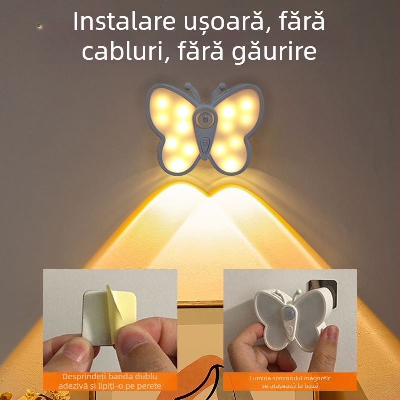 Lampa de perete LED cu senzor, fără cabluri, senzor magnetic pentru plăcuța ușii, lampă de interior cu design ochi de pisică