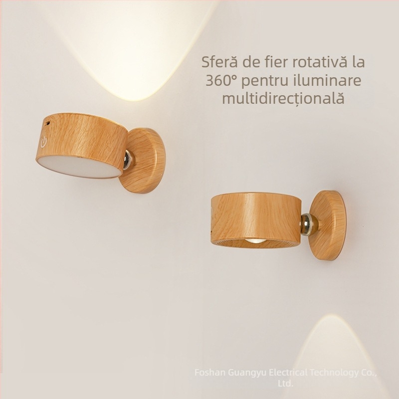 Lampă de perete cu magnet, reîncărcabilă, pentru coridor și hol, lampă de noptiere cu textură lemnoasă, lumină de noapte din lemn, iluminare pentru bucătărie