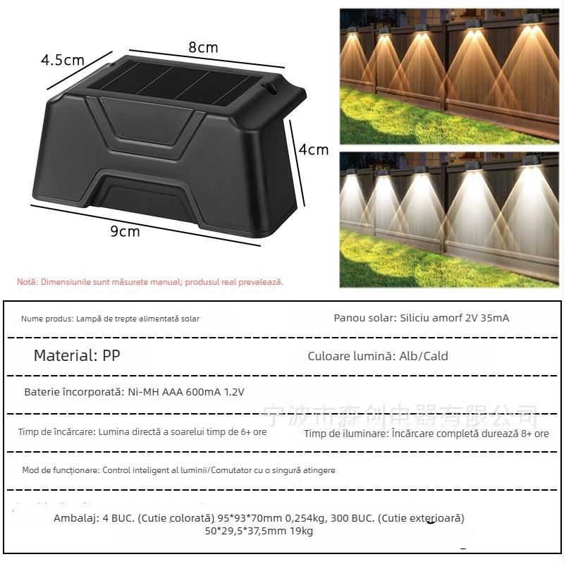 Lumină solară pentru trepte exterior — iluminare LED rezistentă la apă pentru perete, grădină și trepte