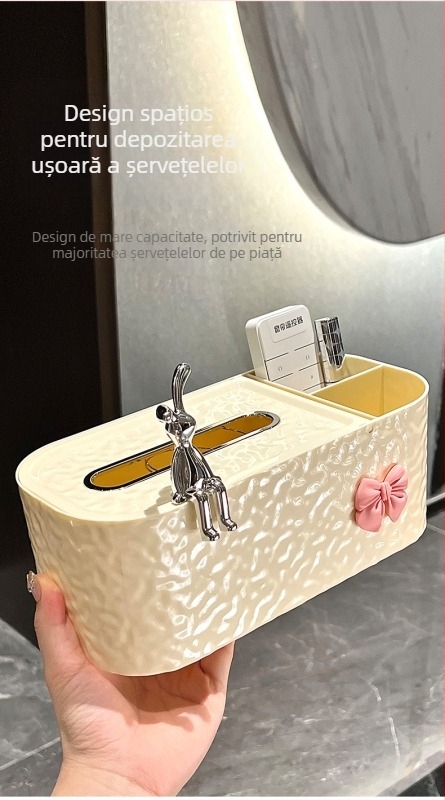 Cutie de șervete premium pentru living, crem, design elegant pentru masă de cafea, depozitare multifuncțională pentru telecomenzi.