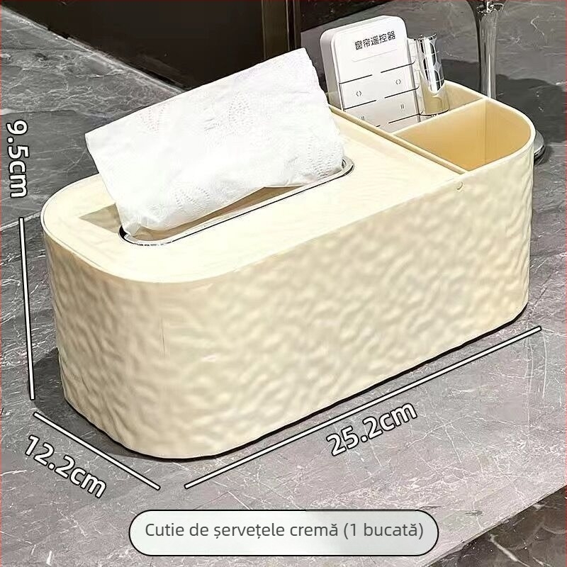 Cutie de șervete premium pentru living, crem, design elegant pentru masă de cafea, depozitare multifuncțională pentru telecomenzi.