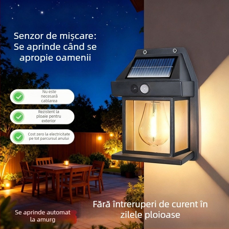 Lampi de perete solare pentru grădină, cu senzor de mișcare, IP65, iluminare ambientală durabilă pentru exterior