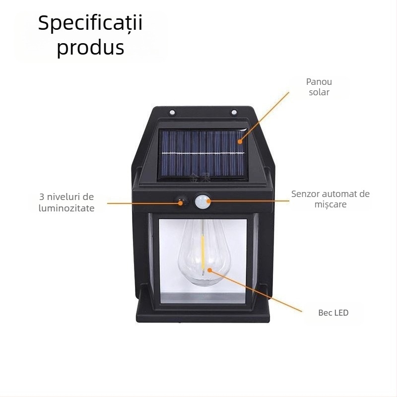 Lampi de perete solare pentru grădină, cu senzor de mișcare, IP65, iluminare ambientală durabilă pentru exterior