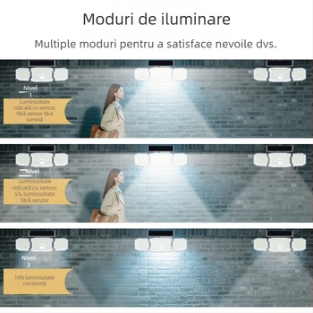 Lampa solară pentru grădină, personalizată, cu trei brațe, senzor exterior – lampă de perete pentru grădină, dreptunghiulară, impermeabilă