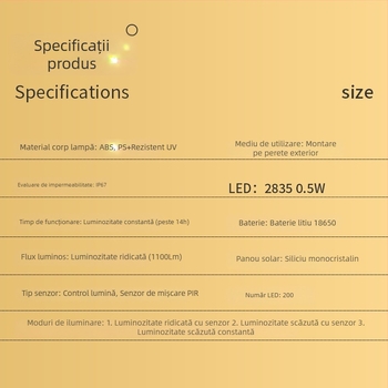 Lampa solară pentru grădină, personalizată, cu trei brațe, senzor exterior – lampă de perete pentru grădină, dreptunghiulară, impermeabilă