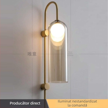 Lampa de perete nordică postmodernă pentru noptiere, design minimalist, abajur din sticlă