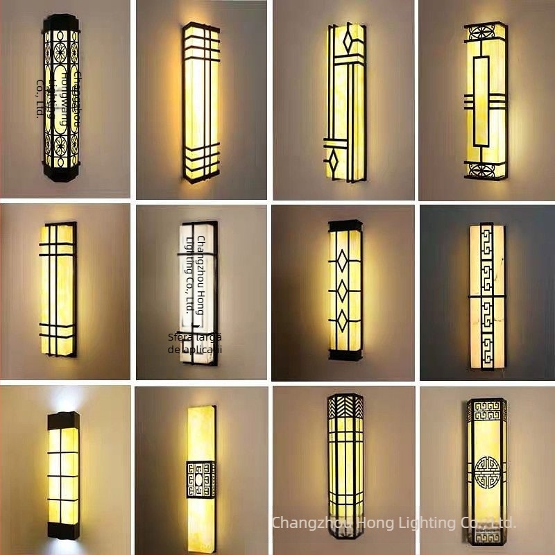 Lampa de perete exterior cu abajur din marmură artificială, impermeabilă și rezistentă la ruginire, pentru hoteluri și complexe rezidențiale, coridoare și intrări