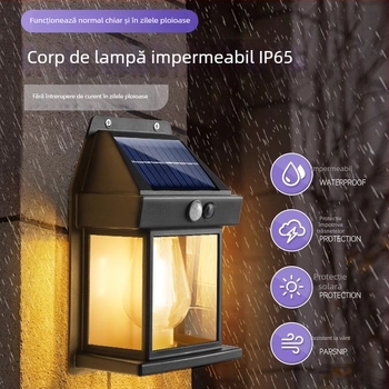 Lampa de perete exterioară impermeabilă, solară, cu senzor, iluminat pentru grădină și terasă la intrarea vilei