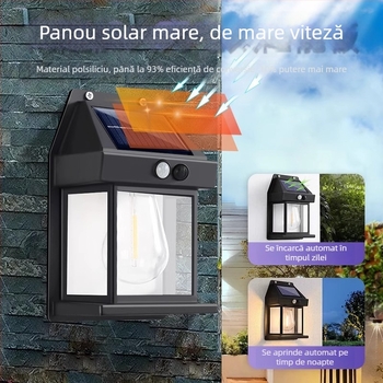 Lampa de perete exterioară impermeabilă, solară, cu senzor, iluminat pentru grădină și terasă la intrarea vilei