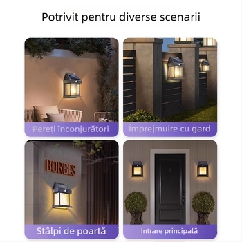 Lampa de perete exterioară impermeabilă, solară, cu senzor, iluminat pentru grădină și terasă la intrarea vilei