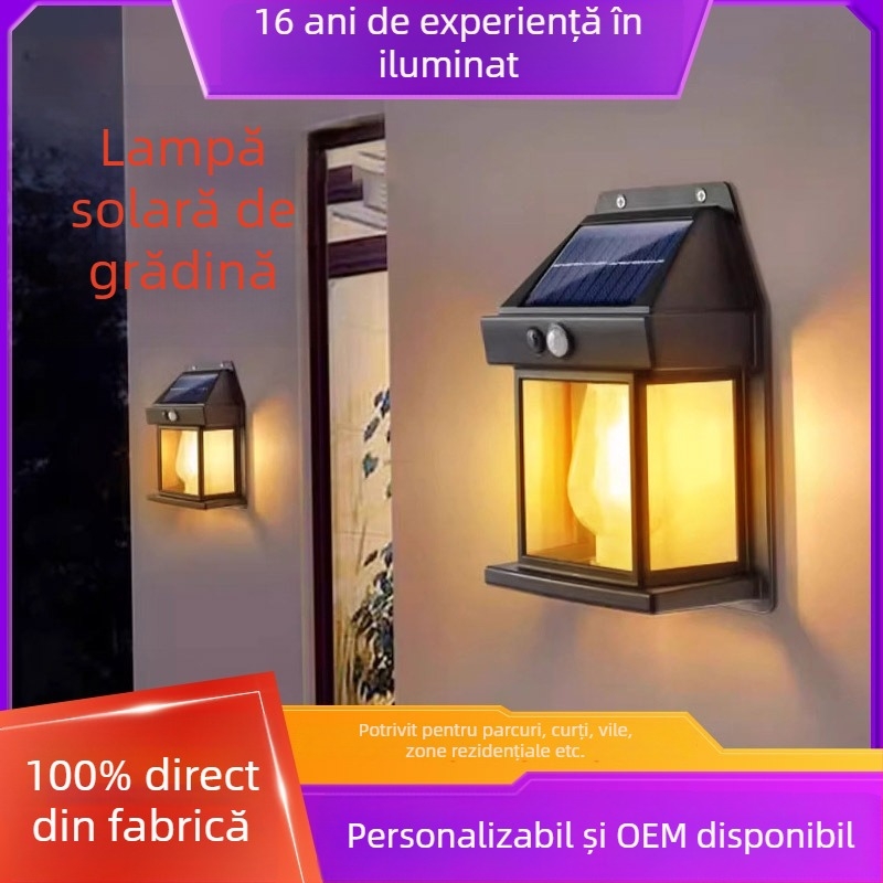 Lampa de perete exterioară impermeabilă, solară, cu senzor, iluminat pentru grădină și terasă la intrarea vilei
