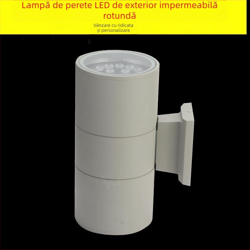 Lampă de perete LED pentru exterior, impermeabilă, circulară, pentru grădină și curte, cu fascicul în sus și în jos, cu un singur cap