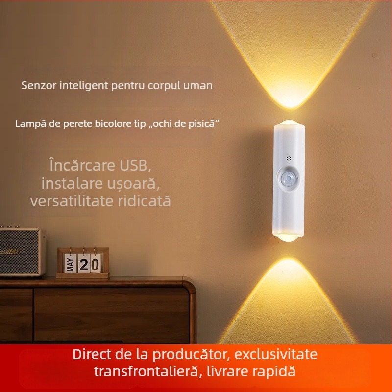Lampă de perete RGB cu gradient de culori, montare magnetică, senzor de mișcare, reîncărcabilă