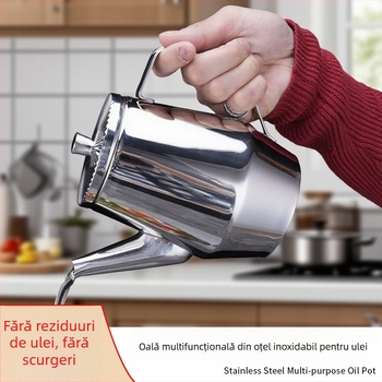 Sticluță de ulei din oțel inoxidabil pentru bucătărie, cu filtru, anti-stropire, cioc lung, recipient pentru sos de soia și oțet
