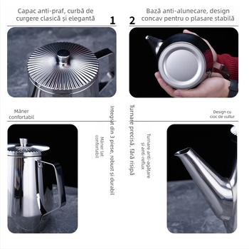 Sticluță de ulei din oțel inoxidabil pentru bucătărie, cu filtru, anti-stropire, cioc lung, recipient pentru sos de soia și oțet