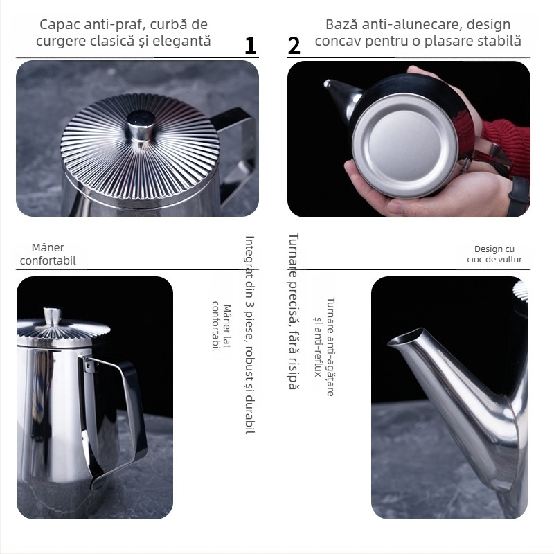 Sticluță de ulei din oțel inoxidabil pentru bucătărie, cu filtru, anti-stropire, cioc lung, recipient pentru sos de soia și oțet