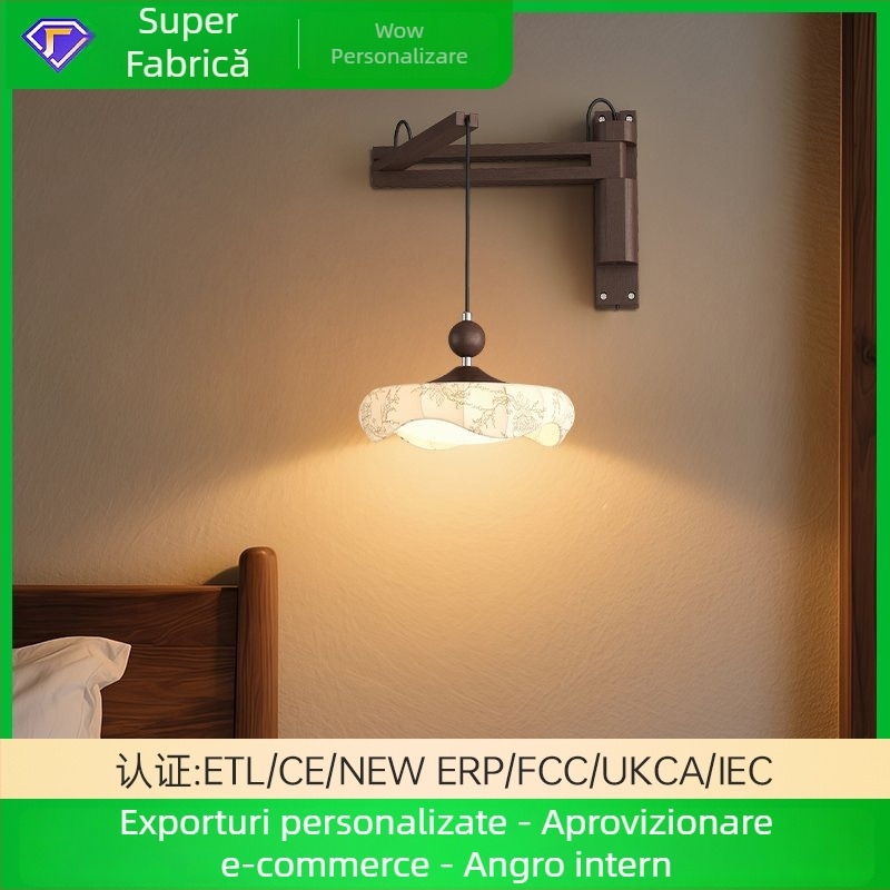 Lampă de perete din țesătură Nordic, personalizată, în stil mid-century, aspect vintage pentru dormitor, lângă pat, sufragerie și hol.