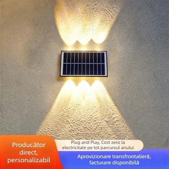Lumină de perete solară pentru exterior, IP65, iluminare tip wall washer cu iluminare sus-jos, LED