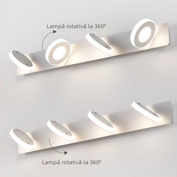 Lumină pentru oglindă din acril, cu cap de lampă rotativ la 360°, pentru hol, baie, machiaj, noptiere și dormitor