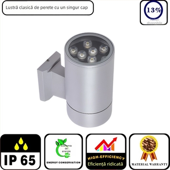 Lampă de perete exterior cu cap unic pentru curte, 6W/12W/18W, IP65, aluminiu, 2700–6500K, 240 lm, fără reglaj al intensității