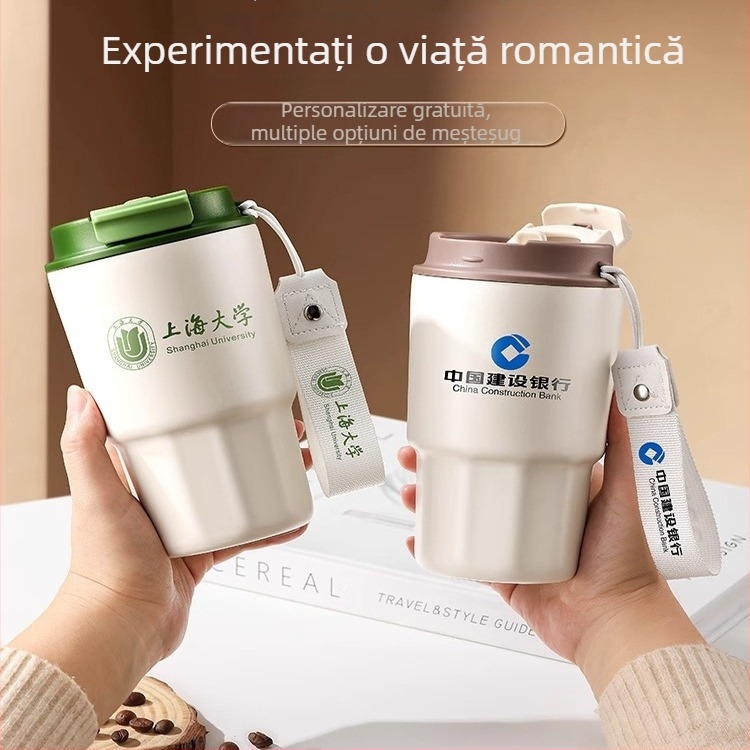 Nouă cană termică octogonală din oțel inoxidabil 316, cu imprimare a siglei, design minimalist pentru cafea, în cutie cadou