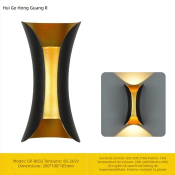 Lampă de perete exterior din aluminiu, LED impermeabil pentru curte și grădină