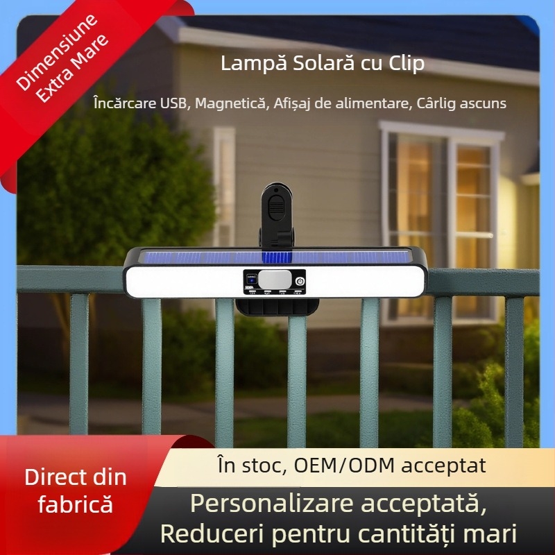 Lampa solară de perete cu senzor, rezistentă la apă, pentru interior și exterior, iluminare pentru gard și curte cu senzor și clemă de prindere.