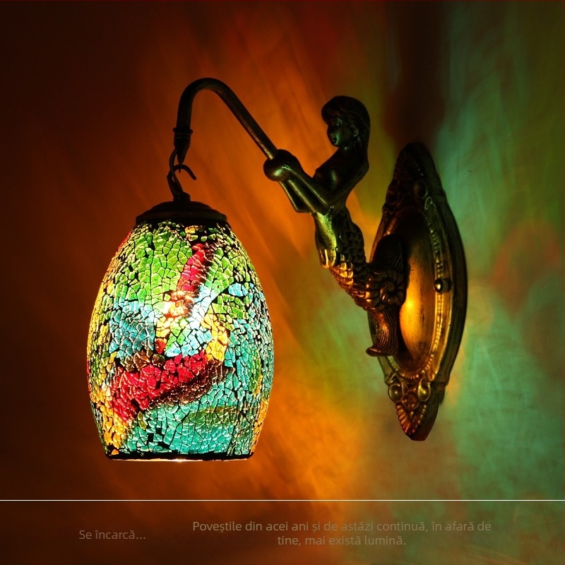 Lampa de perete vintage cu sirenă, pentru dormitor, cafenea și bar, vitralii mozaic
