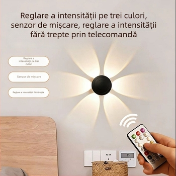 Lampă cu senzor în formă de floare, montaj magnetic, iluminare ambientală pentru hol pe perete, cu senzor de mișcare și lumină de noapte
