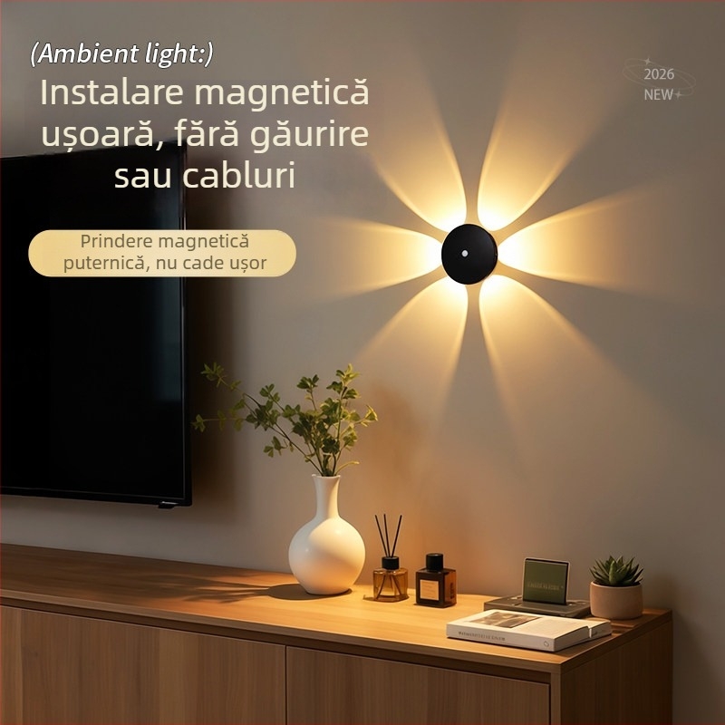 Lampă cu senzor în formă de floare, montaj magnetic, iluminare ambientală pentru hol pe perete, cu senzor de mișcare și lumină de noapte
