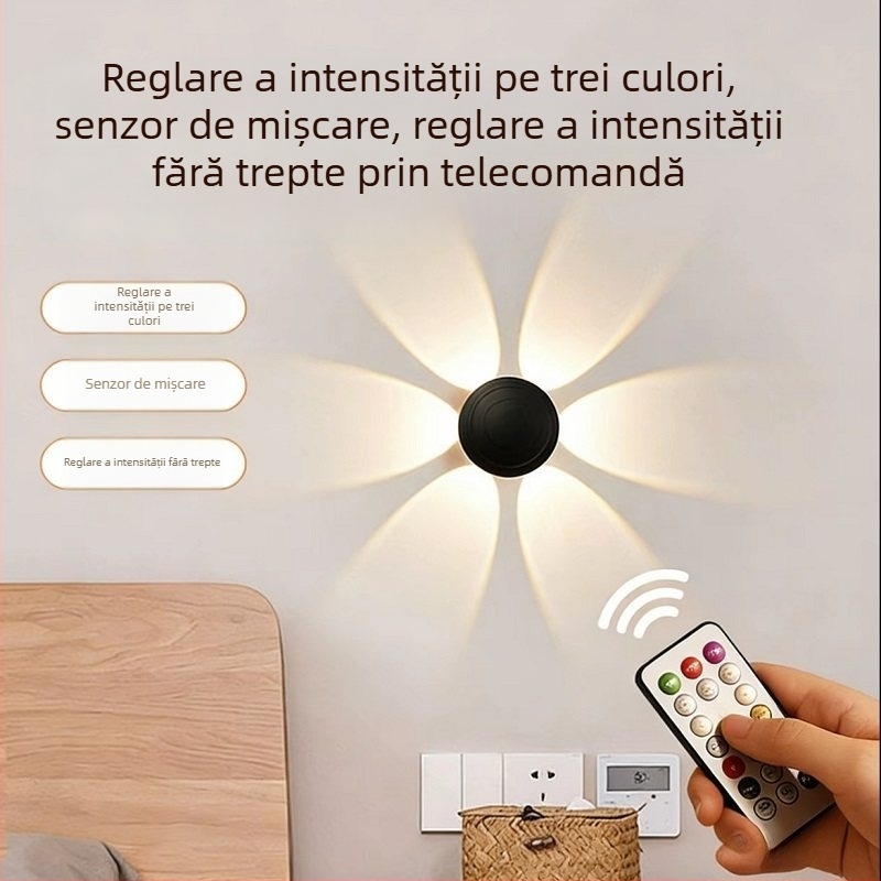 Lampă cu senzor în formă de floare, montaj magnetic, iluminare ambientală pentru hol pe perete, cu senzor de mișcare și lumină de noapte