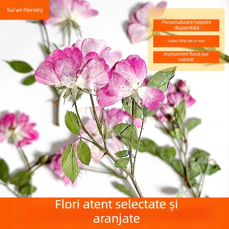 Roz și mov trandafiri cu crenguțe - flori presate pentru proiecte DIY din rășină: veioză de masă, lumânare, ramă foto și materiale uscate din flori