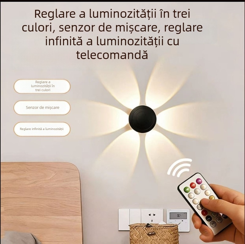 Lampă de perete în formă de floare și ciupercă, reîncărcabilă, cu senzor de mișcare și telecomandă