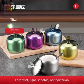 Borcan pentru condimente din titan, cu linguriță – antibacterian, rezistent la umezeală, depozitare în bucătărie