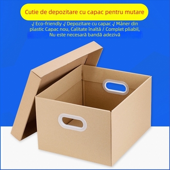 Cutie mare de depozitare din Kraft cu capac – cutie pliabilă pentru mutare și organizare, carton dur în trei straturi
