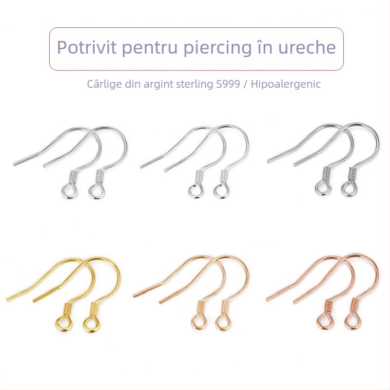 Cărlige pentru cercei din argint S999 – argint pur, cercei semi-fini pentru proiecte DIY bijuterii, accesorii din argint