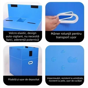 Cutie pliabilă din plastic impermeabil, cu panou ondulat pentru mutare și depozitare
