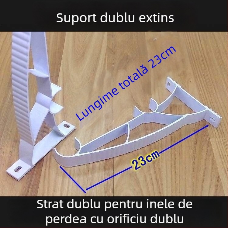 Suport extins pentru bara de perdea, aliaj de aluminiu alb, pentru perdele cu două straturi perforate