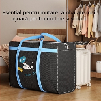 Geantă de mutare pentru haine, cu design pisică leneșă neagră, rezistentă, spațiu mare pentru depozitarea păturilor și hainelor, mâner de transport