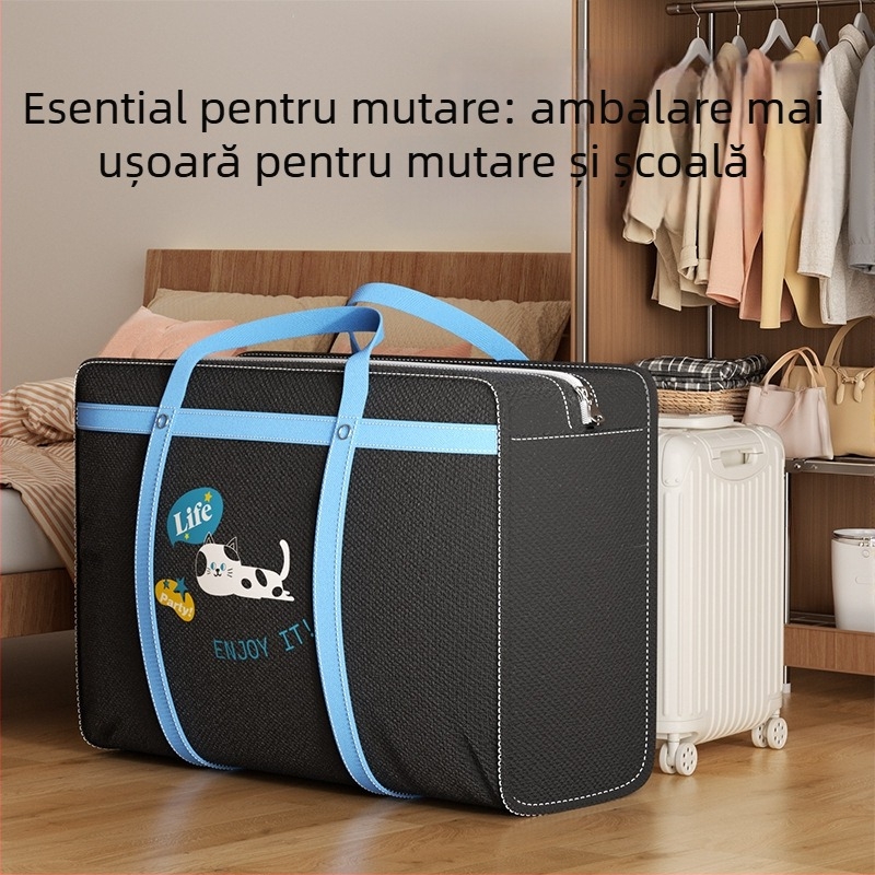 Geantă de mutare pentru haine, cu design pisică leneșă neagră, rezistentă, spațiu mare pentru depozitarea păturilor și hainelor, mâner de transport