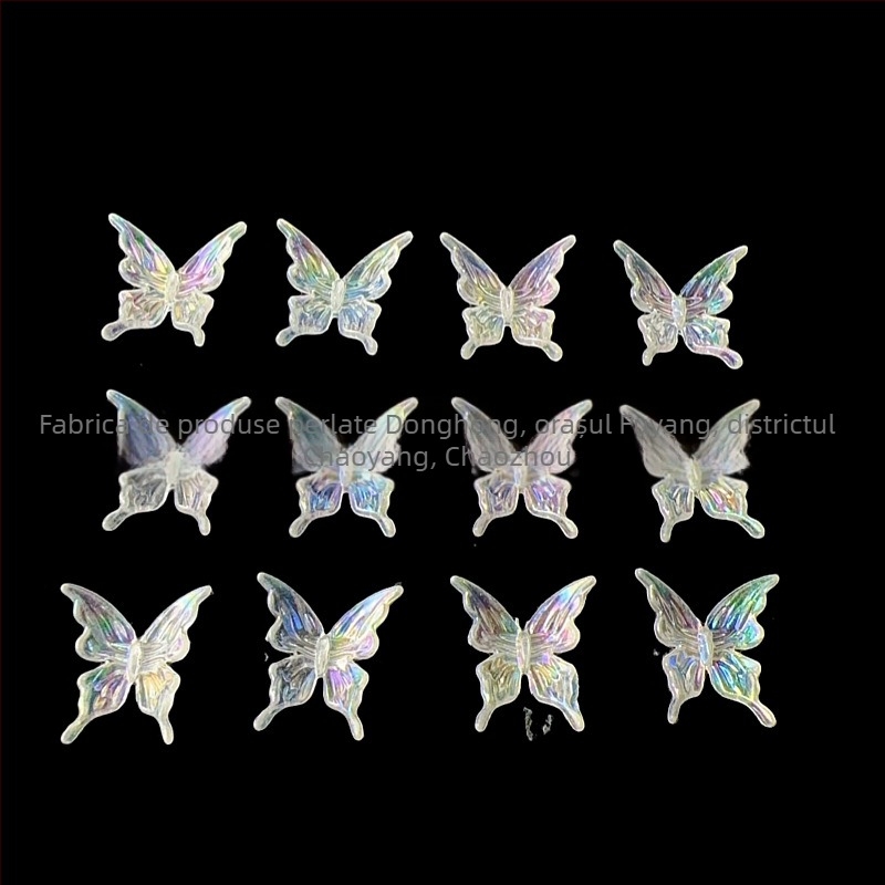 Mărgele cu aripioare de fluture, 25 mm, transparente, irizate, pentru bijuterii DIY din acril