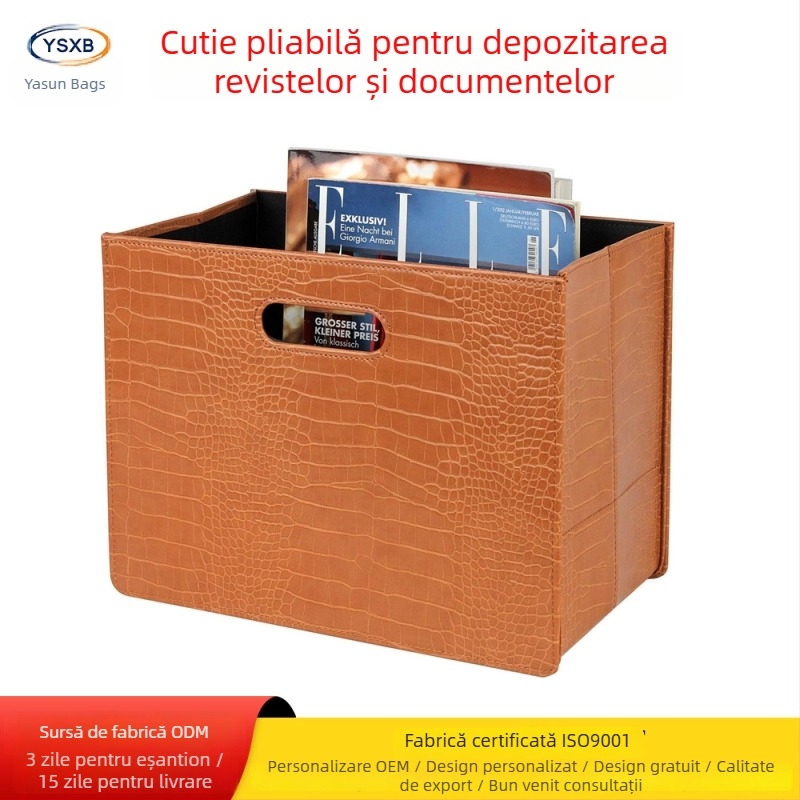Coș de depozitare din piele PU pentru reviste și documente - organizator de birou