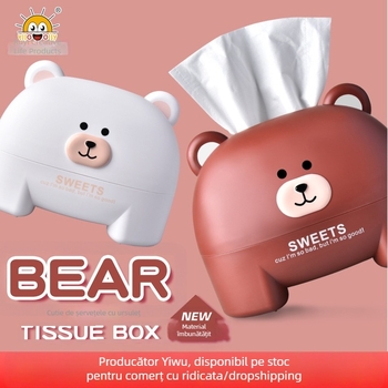 RB572 Ursuleț drăguț desenat – Cutie pentru șervețele cu tub circular, baie, cadou modern