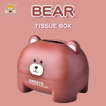 RB572 Ursuleț drăguț desenat – Cutie pentru șervețele cu tub circular, baie, cadou modern