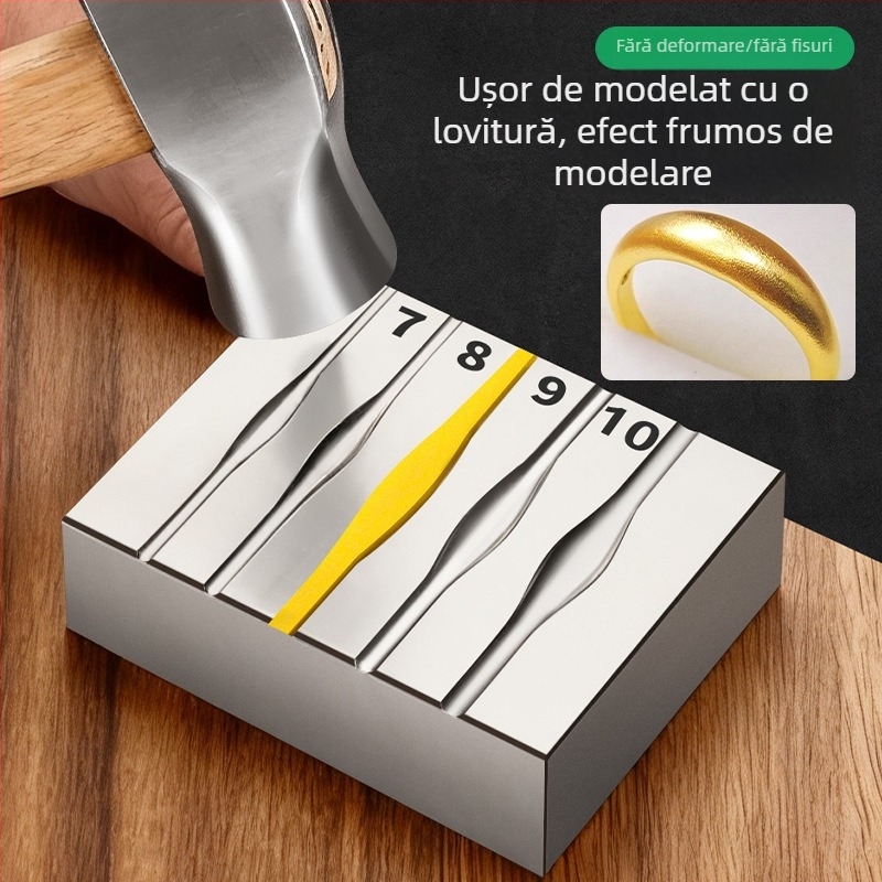 Matriță din oțel cu caneluri pentru inele, formă arcuită, pentru fabricarea bijuteriilor; inele simple din aur și argint; unealtă de ștanțare din fier pentru mai multe inele