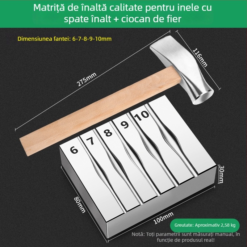 Matriță din oțel cu caneluri pentru inele, formă arcuită, pentru fabricarea bijuteriilor; inele simple din aur și argint; unealtă de ștanțare din fier pentru mai multe inele