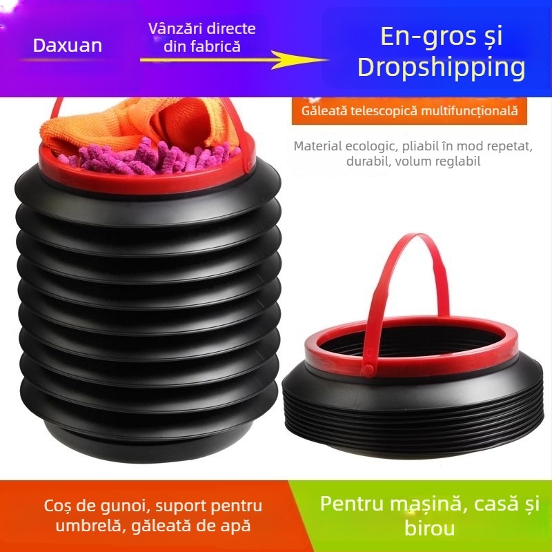 Coș de gunoi pentru mașină, cu design telescopic și pliere, recipient portabil pentru portbagaj