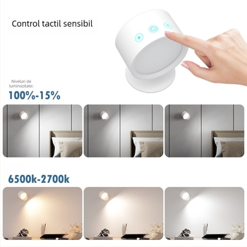 Lampa de perete magnetică, reîncărcabilă, fără găuri, reglabilă; lampă de noptieră pentru hol și birou, iluminare pentru tablouri și pereți.
